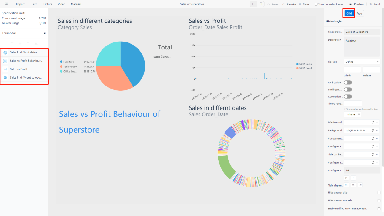 Figure 5-3-1 Edit dashboard - grid layout